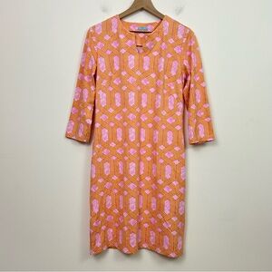 J. Mclaughlin Medium Carly Cabana Catalina Cloth Dress 3/4 Sleeve Orange Pink